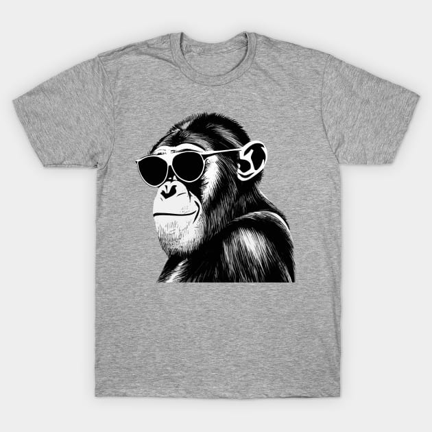 Chimpanzee with sunglasses T-Shirt by wamtees